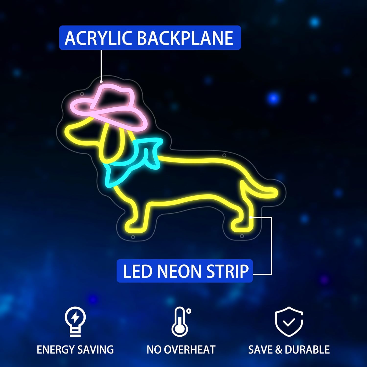 Dachshund Neon Sign Dog LED Sign for Wall Decor, Cute Cowboy Dog Led Light Sign for Pet Shop, Bedroom, Home Wall Decor, Party Decor, Gift for Pet Lover and Dachshund Fans - Image 2