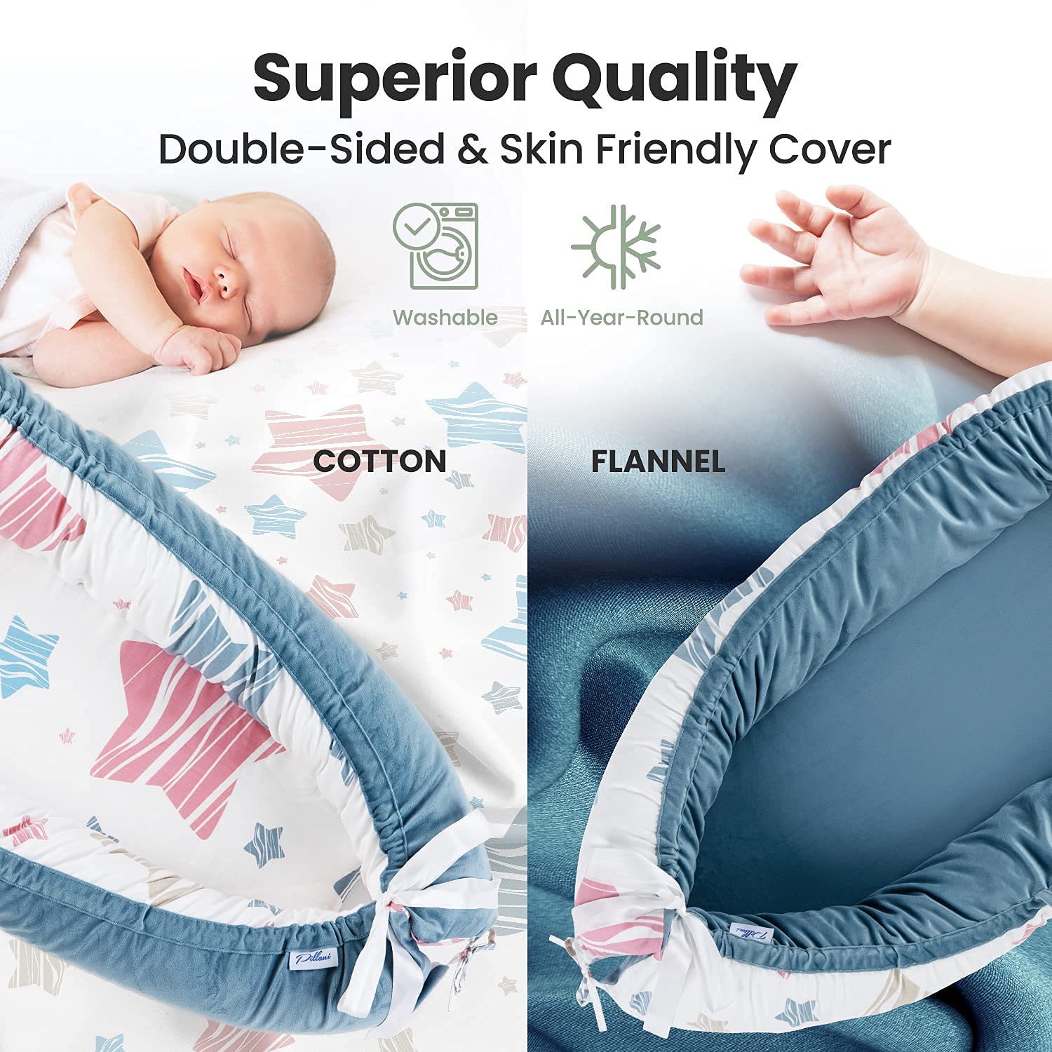 Pillani Baby Lounger - Baby Nest for 0-12 Months, Breathable Co Sleeper for Baby, Newborn Lounger for Cosleeping in Bed - Toddler Sleep Portable Bassinet, Infant Pillow Cosleeper : Baby