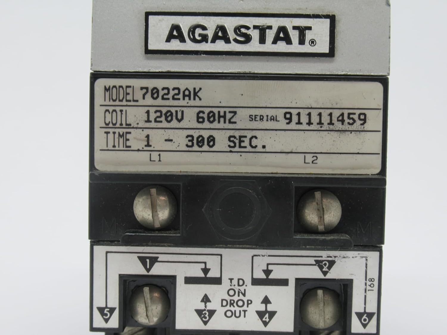 AGASTAT 7022AK 110/120 VAC Coil, 1-1423162-8, 1-300 Second Range, 2PDT, 50/60 HZ, 7000 Series, Industrial ELECTROPNEUMATIC, Off-DELAY, TIME DELAY Relay