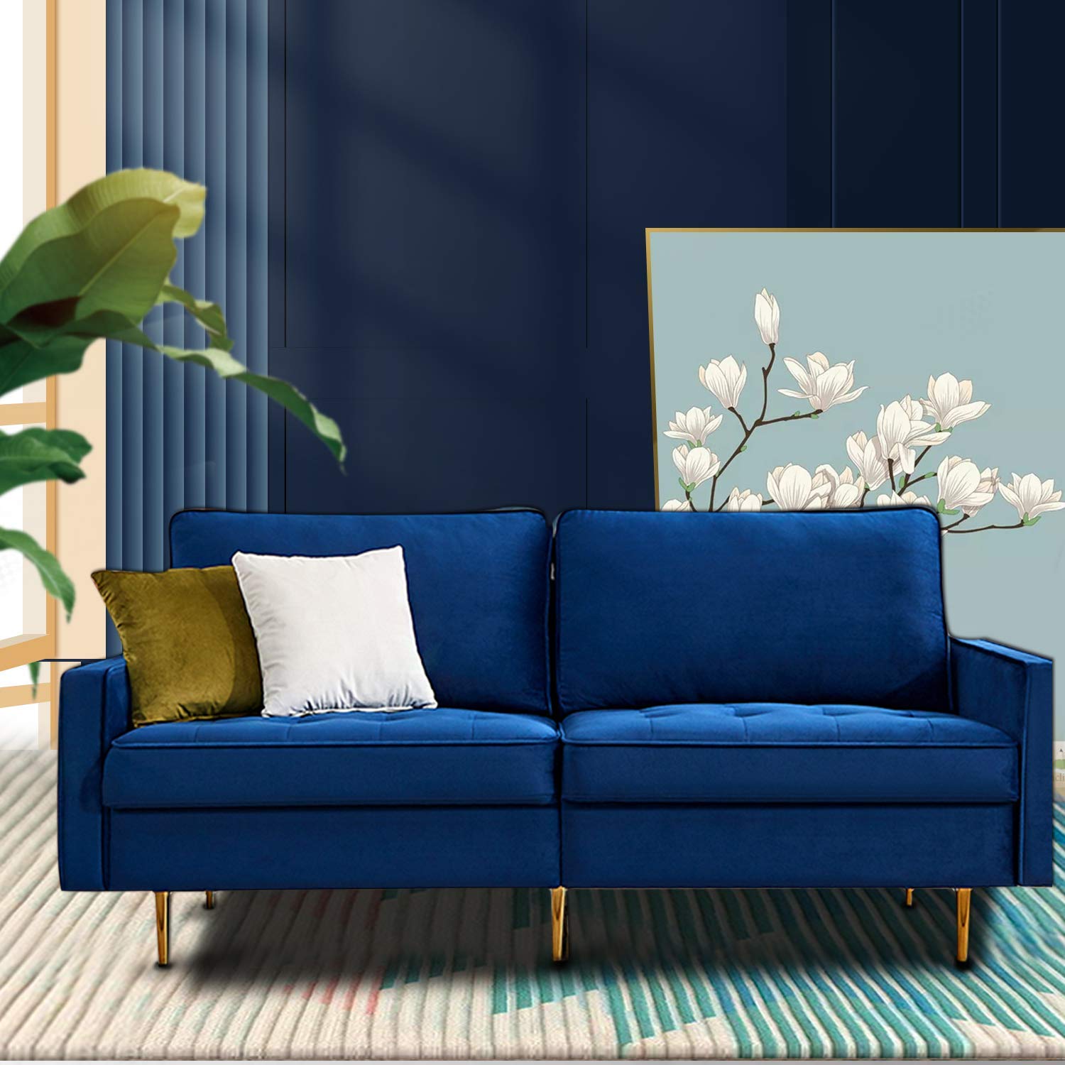 Danxee Velvet Fabric Sofa Couch 71" Wide Mid Century Modern Tufted Fabric Sofa Living Room Sofa