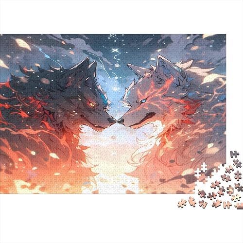 Duelo de Lobos Arte Fantástico Puzzle de 1000 Piezas Papel Puzzle para Adultos Noche Estrellada Puzzle…