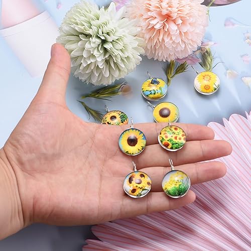 Miniatura 8 de 10 dijes de flores de margaritas de doble cara con imagen 3D de girasol amarillo, dijes de cuentas de vidrio para primavera y otoño, diseño de