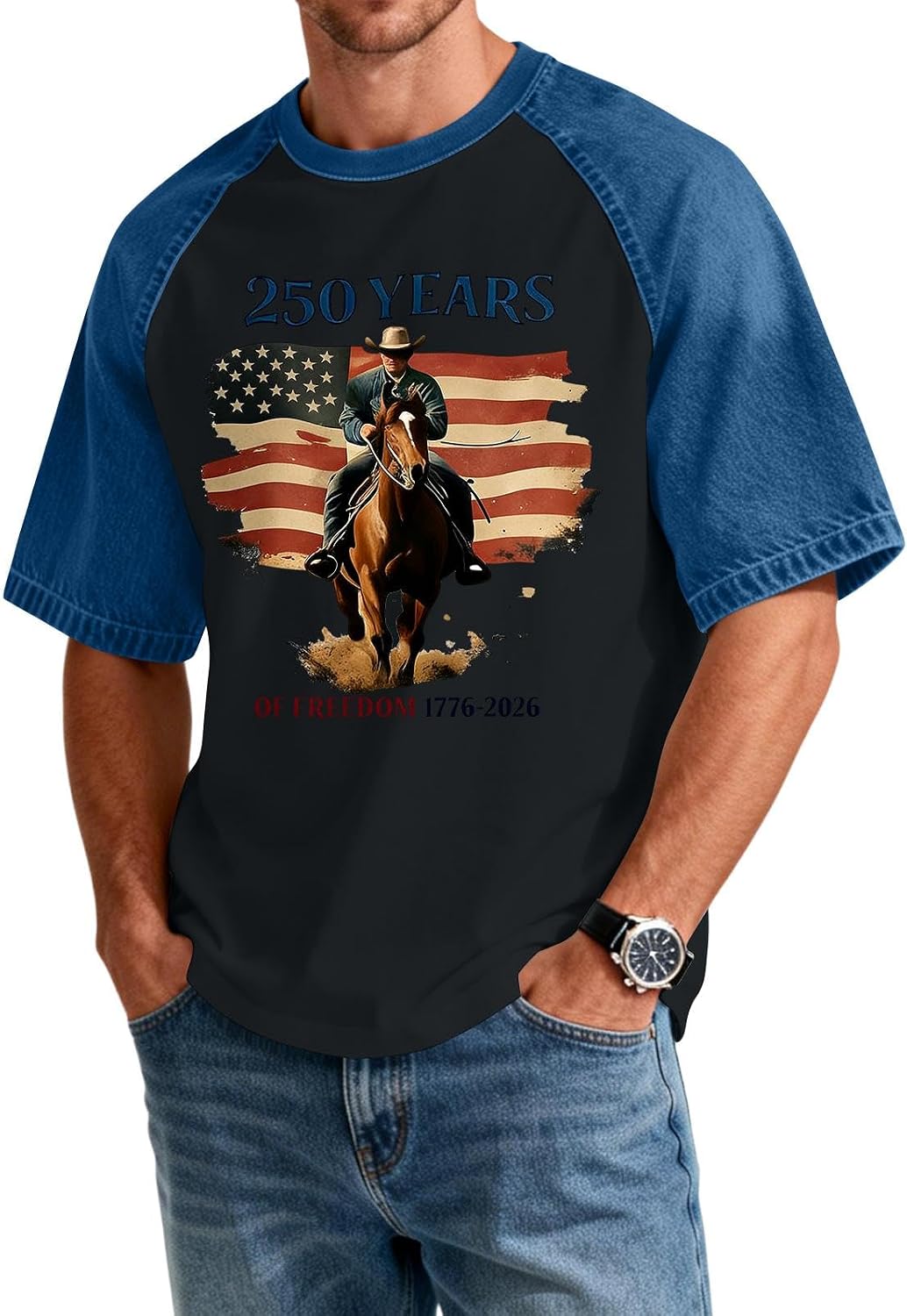 RTRDE Men's T-Shirts Short Sleeve 250 Years Independence Day USA Flag Print Patriotic Tshirts, S-3XL