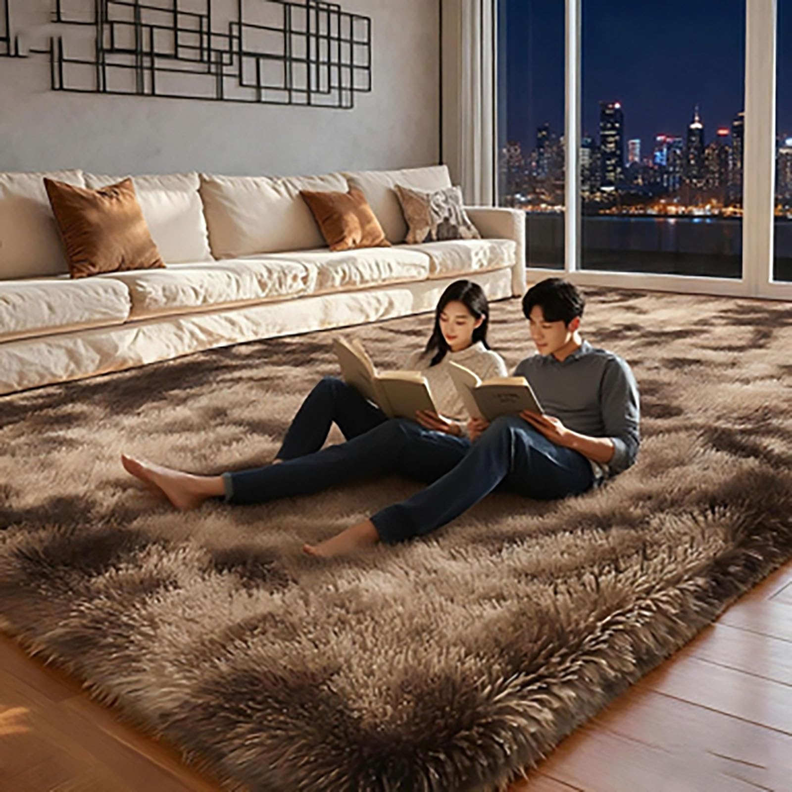Tapis facile à entretenir 80x310 cm shaggy doux et antidérapant brun