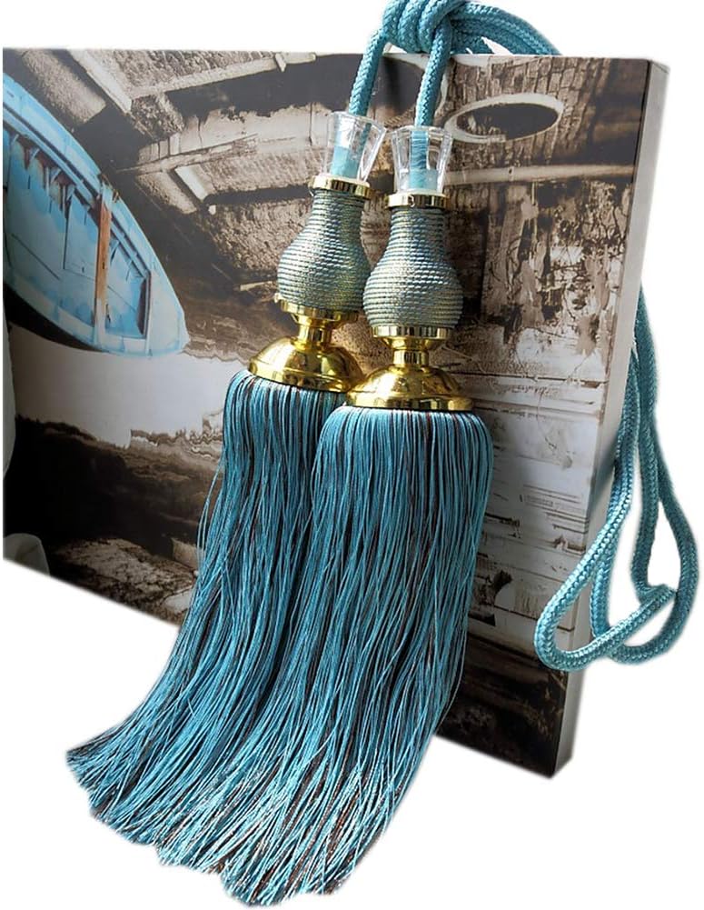 1 Pair Gourd Double Balls Curtain Rope Tiebacks with Tassels Curtain Holdbacks Curtain Tassel Rope Tiebacks (Golden)