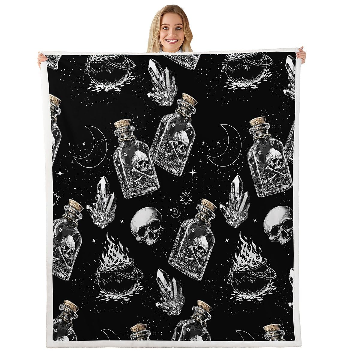 Couverture polaire gothique Halloween 150x200 cm plaid squelette brûlant