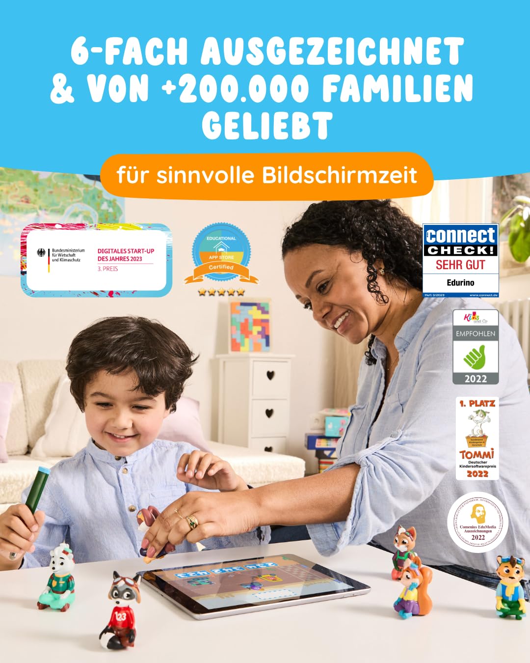 Edurino Starterset Robin Erstes Rechnen bis 10 (Stufe 2) ab 4 J. inkl. Eingabestift | Innovatives und digitales Lernspiel | Zahlenverständnis | Zahlen sortieren & ordnen | Erstes Plus- & Minusrechnen
