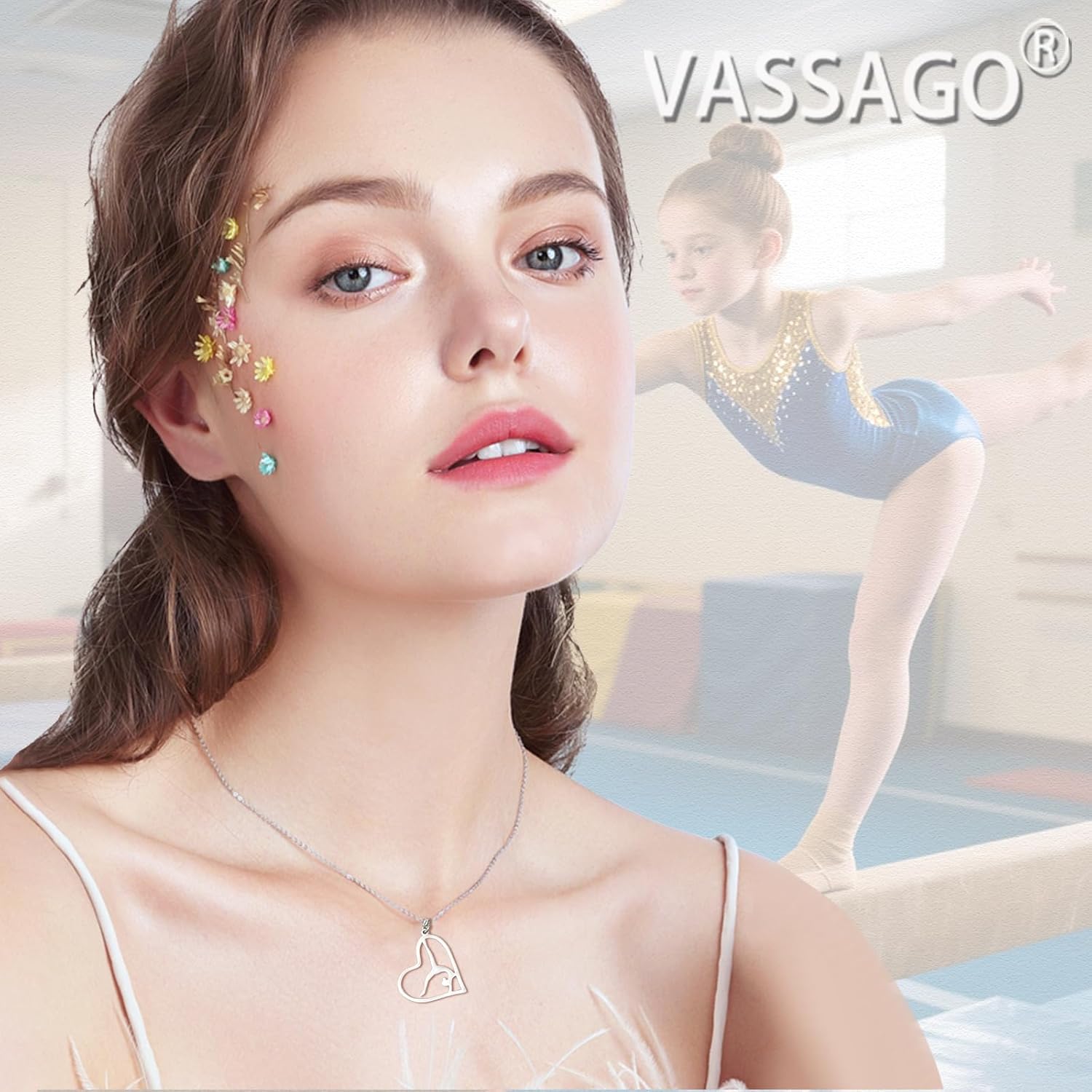 VASSAGO Gymnastics Necklace for Women Ballerina Ballet Necklace Stainless Steel Sport Love Heart Necklace - Image 2
