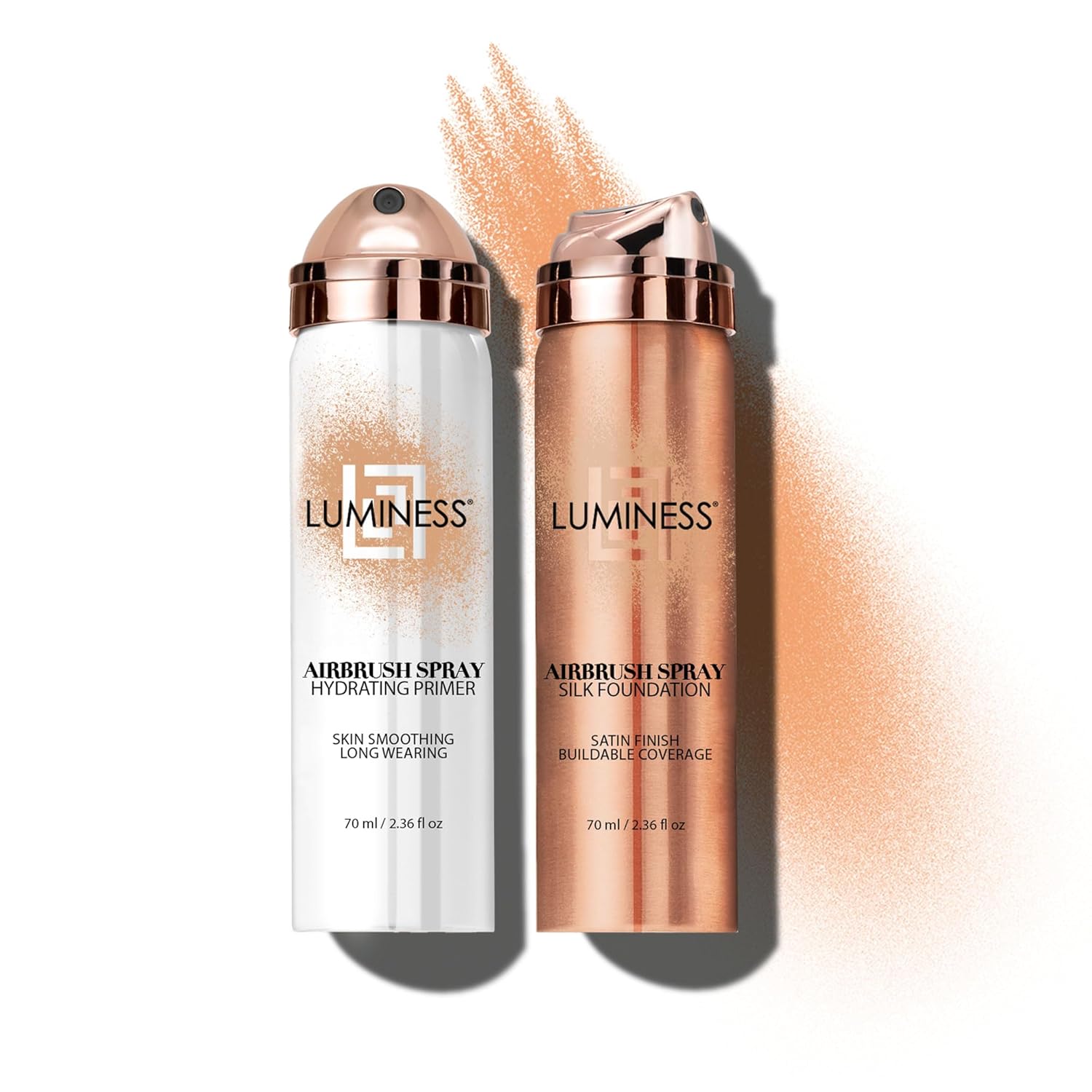 LUMINESS Silk Airbrush Spray Foundation & Primer Kit – Full Coverage Foundation, Anti-Aging Formula Hydrates & Moisturizes with Hyaluronic Acid, Aloe Vera & Hydrolyzed Silk (Shade – Medium)