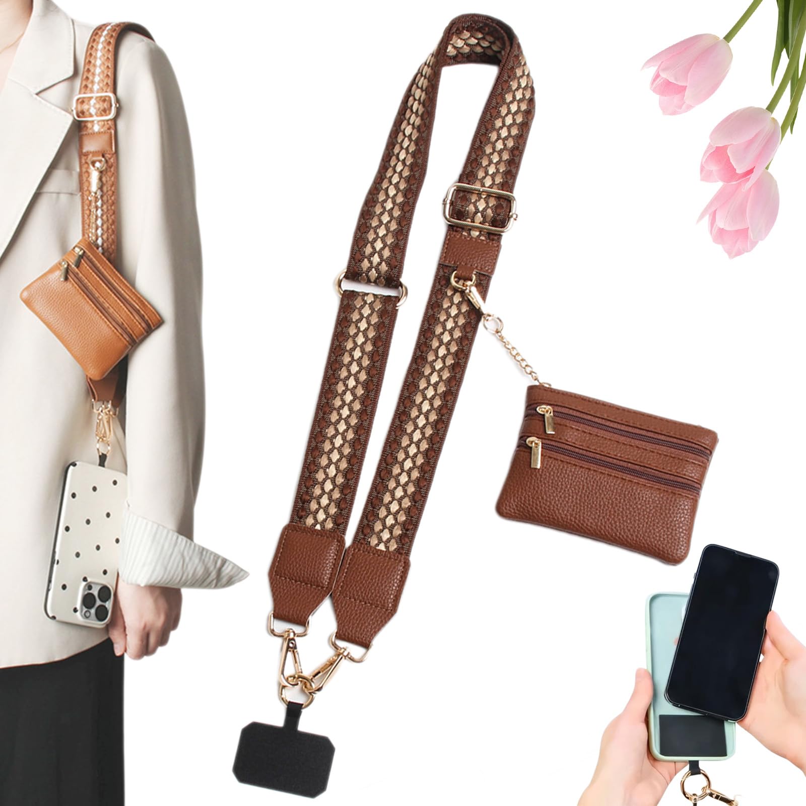 Snrtevu Crossbody Phone Strap With Zippered Pouch, Crossbody Phone Lanyard With Purse, Multifunction Adjustable Phones Strap Crossbodys Anti Theft, Modern Functional, For Travel And Shopping (12)