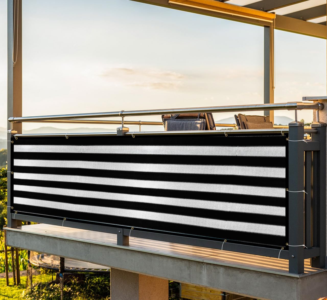 HDPE Stripe Balcony Net with Polyester Webbing & SS Eyelet & Cable Tie|UV Resistant & Breathable Baby Safety Net for Balcony,Staircase Railing Guard (Black&White Color, 0.80X2 MTR)-image-32