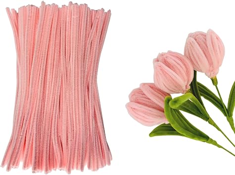 200pcs Pink Pipe Cleaners Bulk Chenille Stems Thick pipecleaners Craft Supplies for DIY Flower Art Craft Creative Projects