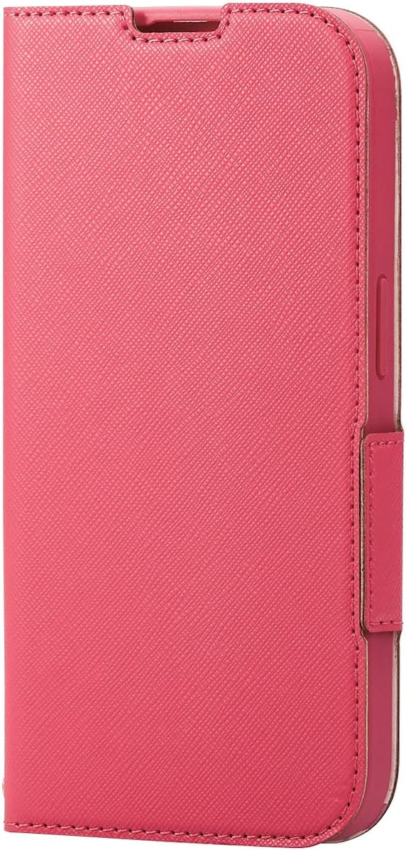 Elecom PM-A22CPLFUJPND Flip Case for iPhone 14 Pro, Cover, Floral Pattern, Thin, Lightweight, Impact Resistant, Magnetic Closure, Card Pocket, Strap Hole, Deep Pink