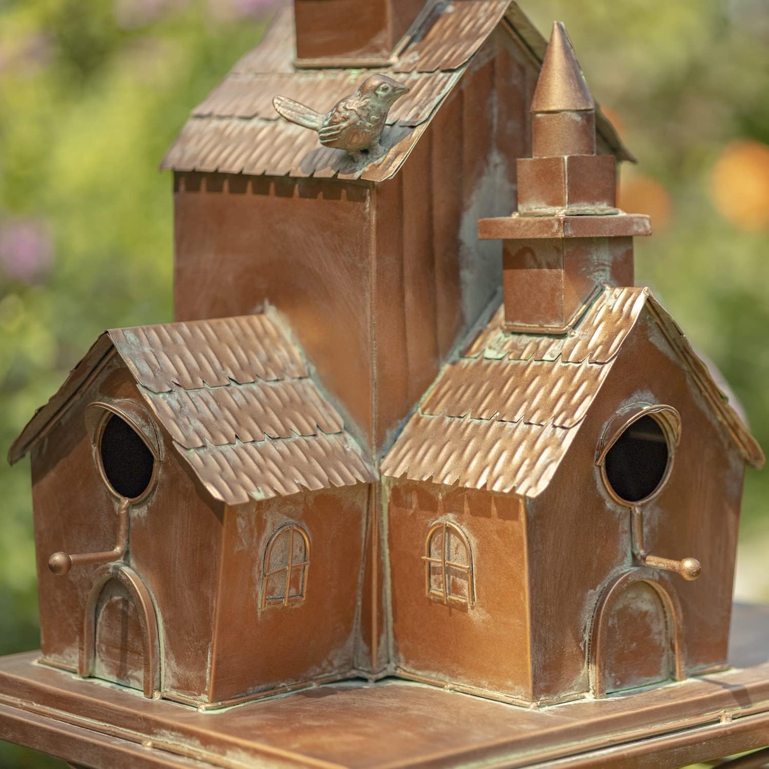 Zaer Ltd. Large Copper Colored Multi-Birdhouse Stakes, Room for 5 Bird Families in Each (XL Country Town Home Montana)