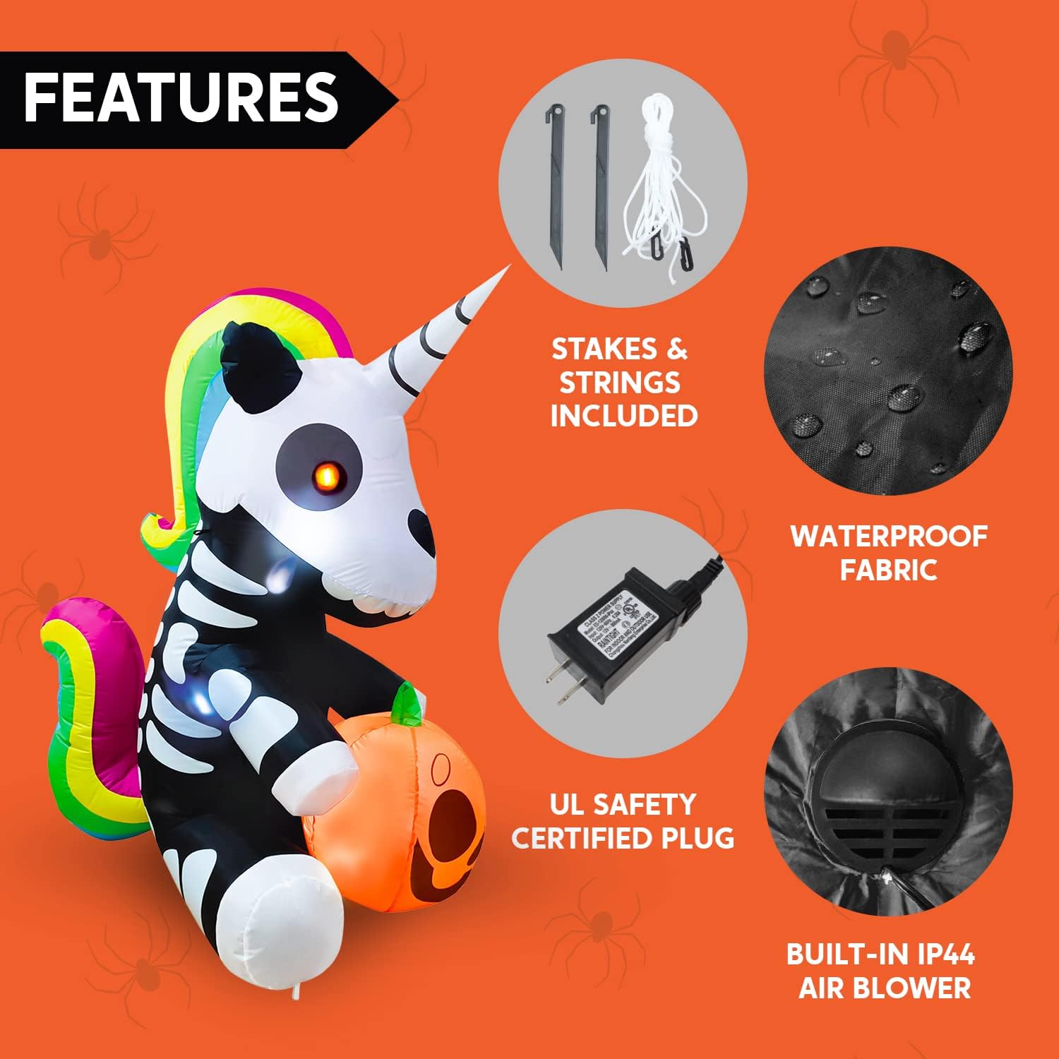 Joiedomi 5 FT Tall Halloween Inflatable Sitting Skeleton Unicorn Inflatable Yard Decoration with Build-in LEDs Blow Up Inflatables for Halloween Party Indoor, Outdoor, Yard, Garden, Lawn Decorations