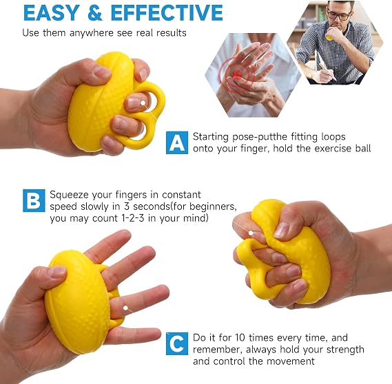 Fanwer Finger Ball Exerciser Grip Ball Strength Squeeze Stress Balls for Hand, Finger Grip Strengthening Exercise for Hand | for Adults, After Stroke, Arthritis, for Strength, Finger Exerciser