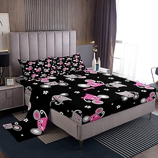 Erosebridal Cartoon Rat Bed Sheets Queen Size Mouse Rodents Sheet Set Kawaii Cute Animal Fitted Sheet for Kids Boys Girls Children Funny Wildlife Animal Bedding Set Cheese Food Flat Sheet, Pink Black