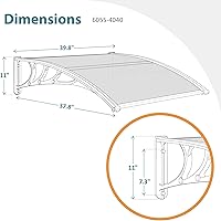 Vista 3 de MCombo 39.8" x 37.8" Toldo de ventana de policarbonato para exterior, lámina hueca para puerta de patio, 6055-4040 (Tablero marrón con soporte negro)