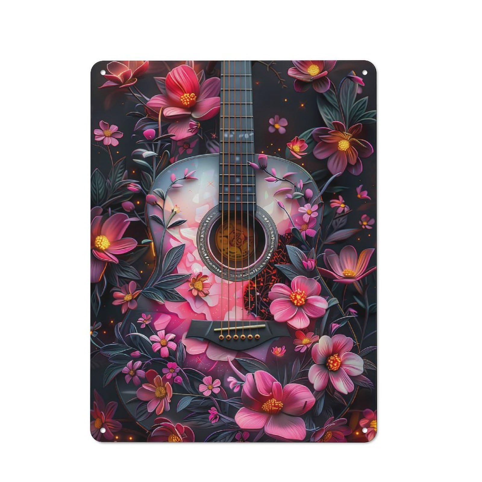 Junmoney Floral Acoustic Guitar Rustic Metal Sign 40X30cm Featuring For Hallway Wall, A Decorative Gift For A Newly Furnished Hallway