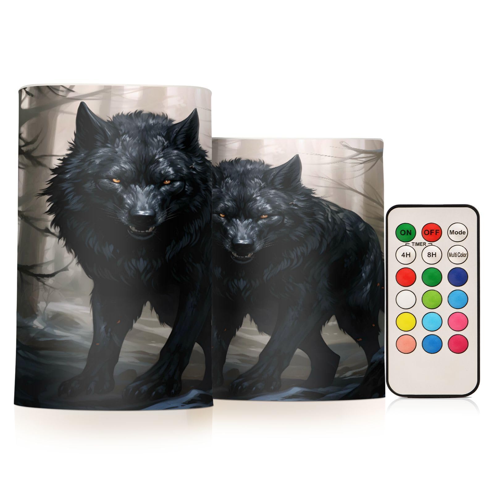 ALAZA Wolf (3) Flickering Flameless Candles Battery Operated with Remote Timer,Tea Light Candles LED Pillar Votive Candles Set of 2 for Outdoor Indoor Decorations
