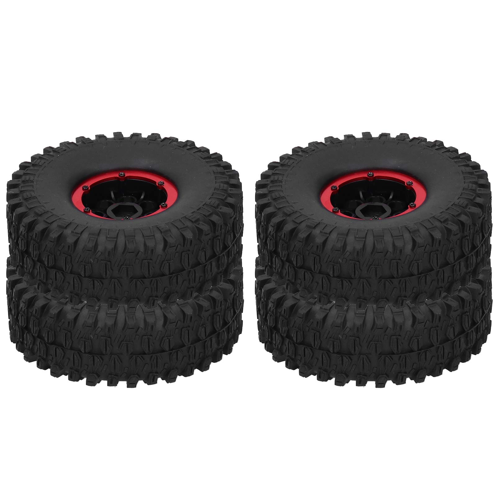Opony wyścigowe RC 4 szt. Nadmuchiwane koła samochodu zdalnie sterowanego Amortyzacja o wysokiej przyczepności dla modeli w skali 1/10 SCX10 TRX4 TRX6 D90 Guma ze stopu aluminium (Czerwony)