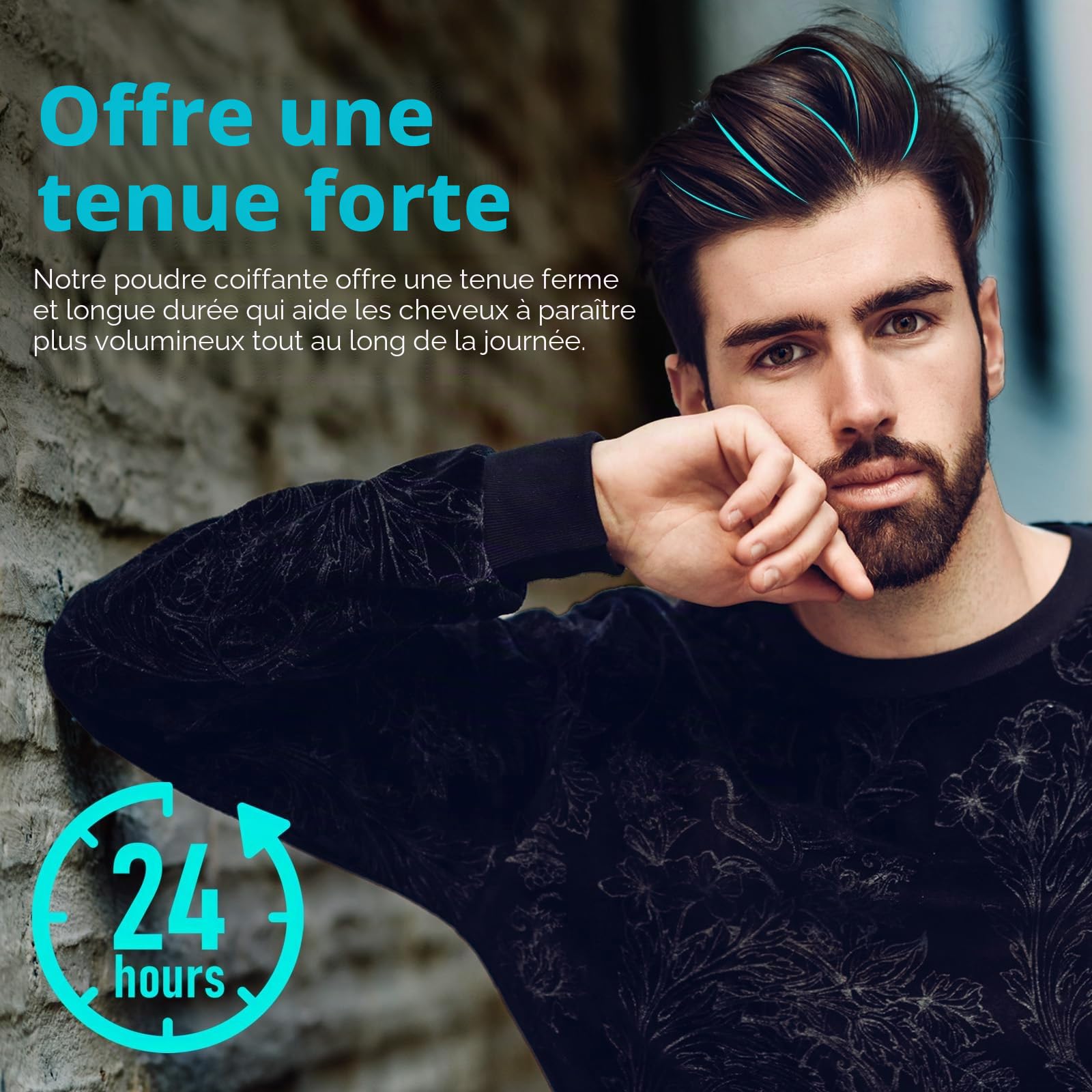 Poudre de volume pour cheveux pour homme, 30 g, texture powder, poudre coiffante, volume des cheveux avec effet mat, tenue longue durée, facile à appliquer, non grasse, poudre pour cheveux pour hommes