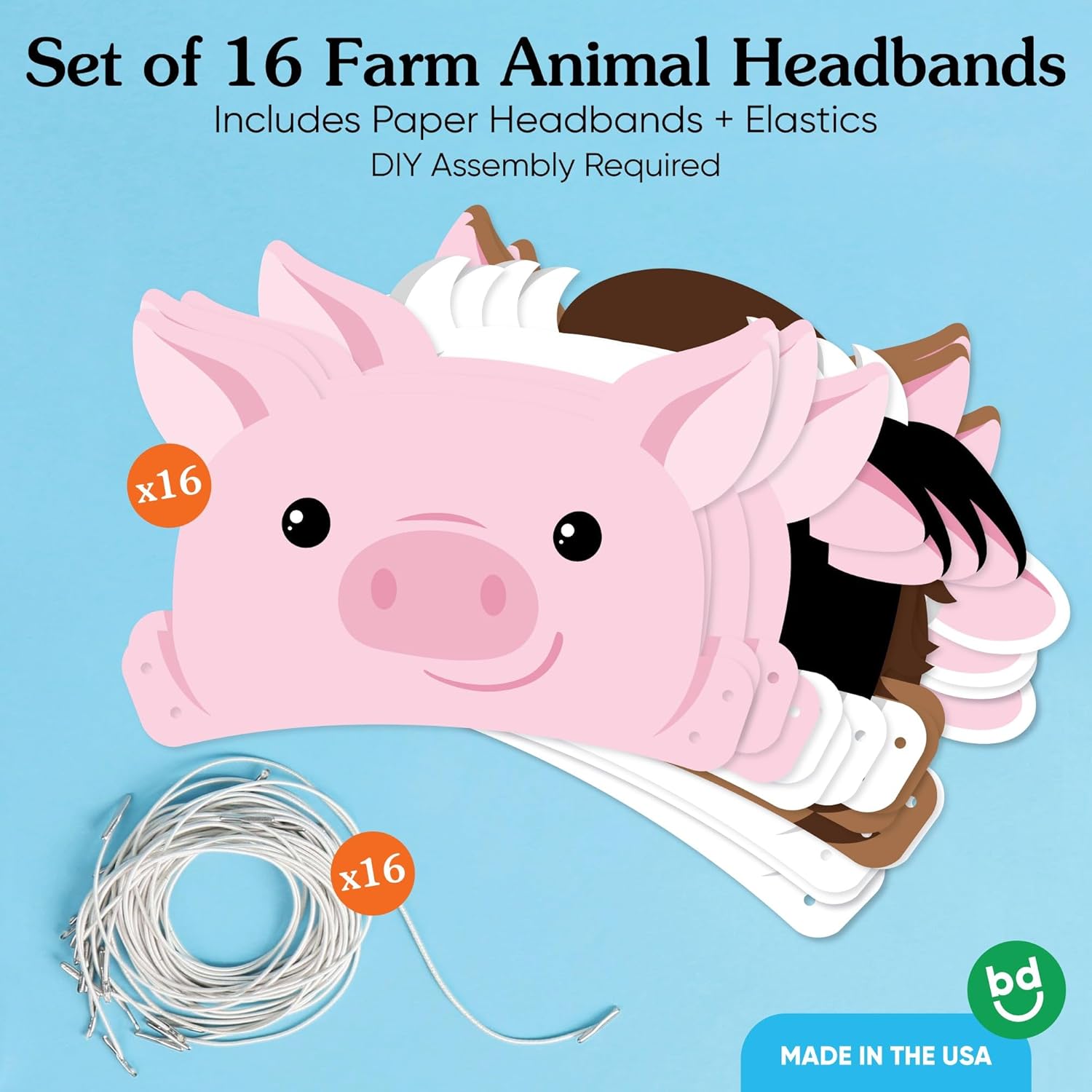 Big Dot of Happiness Paper Farm Animal Headbands, Barnyard Party Crowns for Kids Farm Birthday, DIY Pig, Horse, Sheep, Cow Party Hat Favors, 16 Count - Image 3
