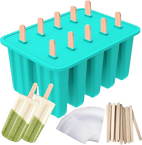 Ozera Moldes para paletas de 10 cavidades, moldes de silicona para paletas, moldes de paletas caseras, moldes para paletas de hielo con 50 palitos