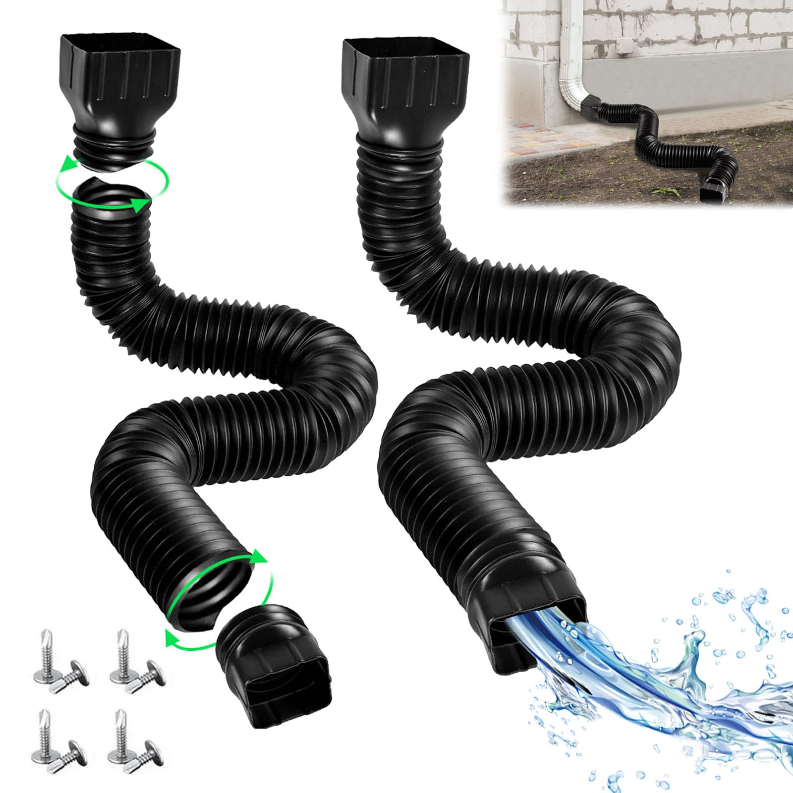 Prolongateur De Gouttière Avec Disperseur D'eau - Redirige L'eau De Pluie, Protège Fondations, Installation Facile