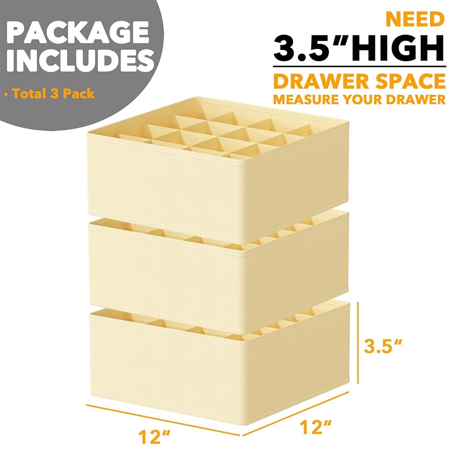SpaceAid Sock Drawer Organizer Divider 3 Pack, 64 Cell Dresser Closet Nursery Underwear Organizers Storage Bins for Organizing Socks Underwear Ties Belts (Beige) - image 4