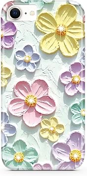 Compatible with iPhone SE 2022 Case,iPhone SE 2020 Case Sparkle Glitter Retro Oil Painting Flower Design Slim Shockproof Protective Cover Phone Case for iPhone 6/6S/7/8/SE Mint Colorful