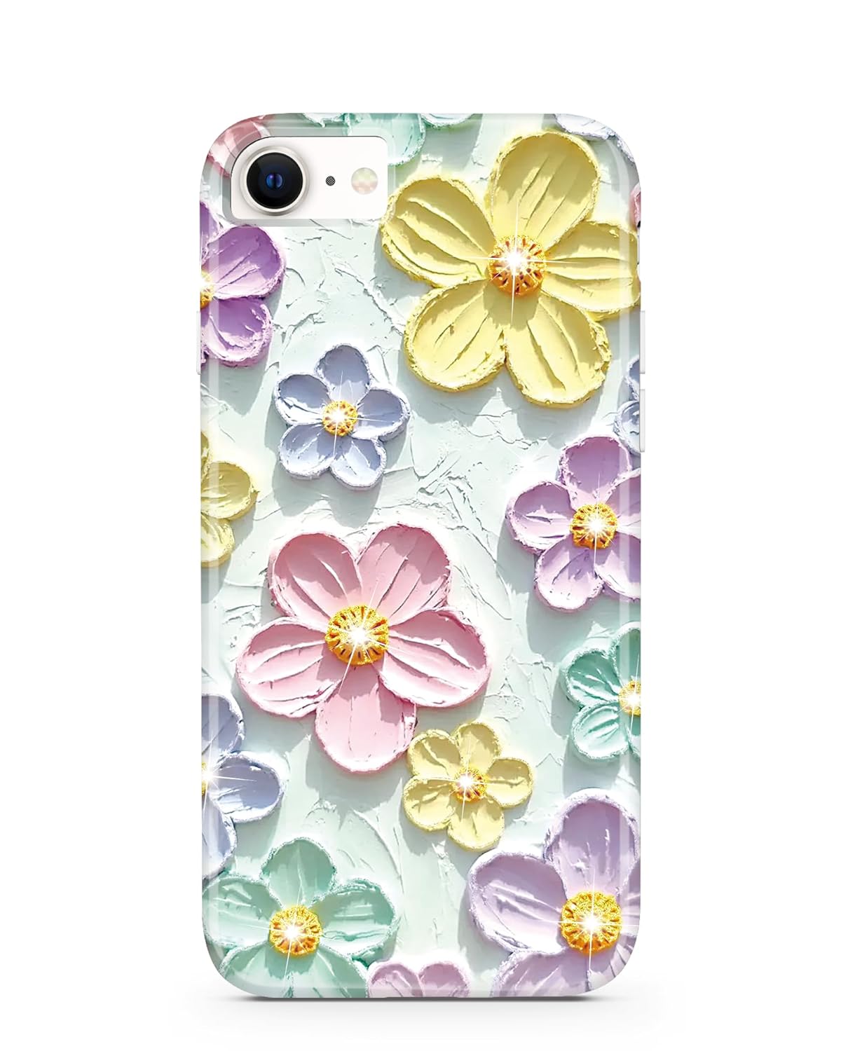 JIAXIUFEN Sparkle Glitter Retro Oil Painting Flower Design Slim Shockproof Protective Cover Phone Case for iPhone 7 Plus