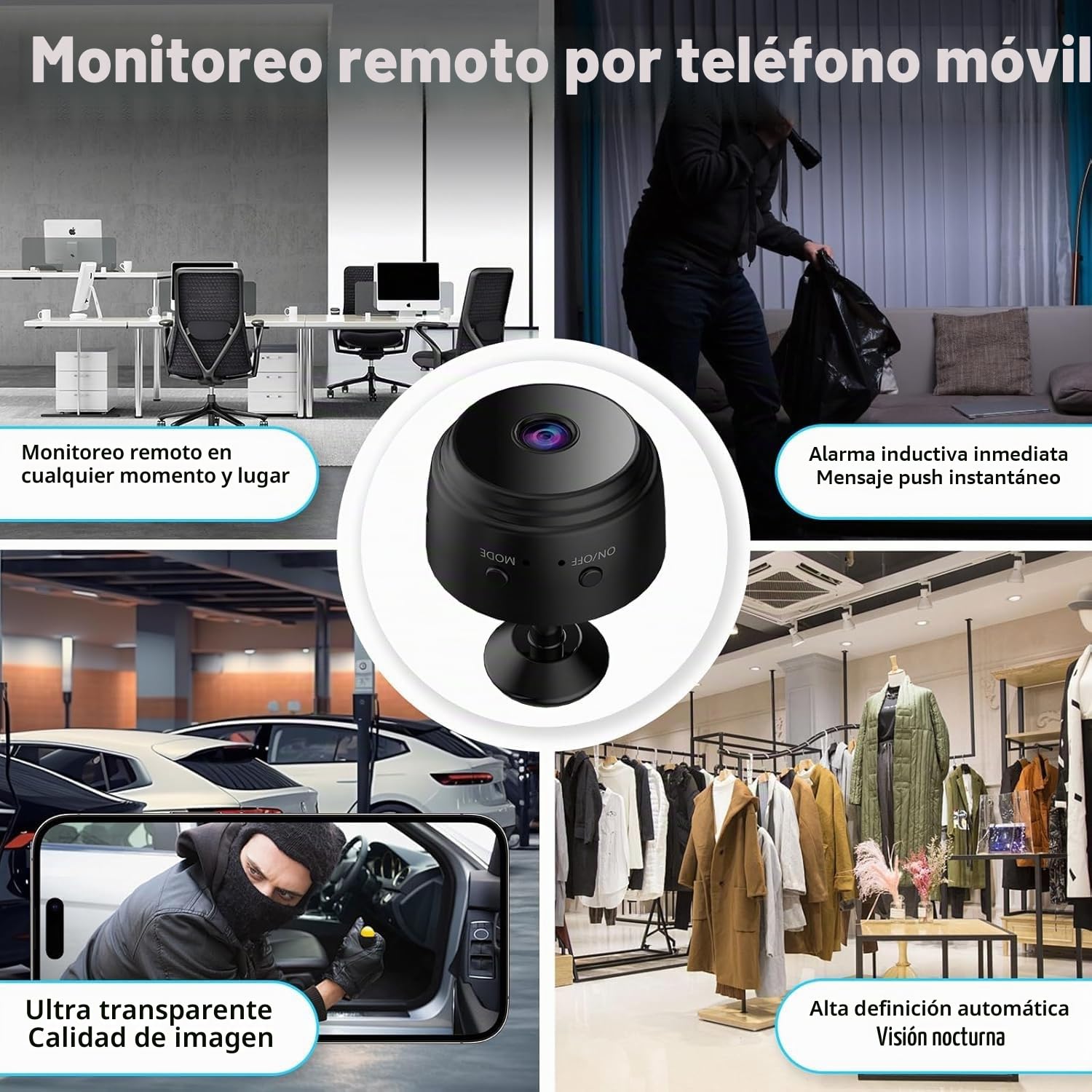 Cámara WiFi 1080P HD de vigilancia inalámbrica interior/exterior, cámara de vigilancia portátil con visión nocturna IR, detección de movimiento