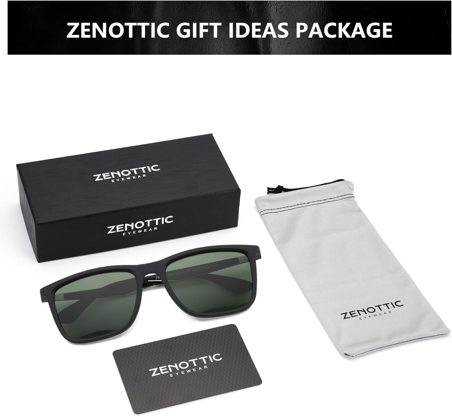 ZENOTTIC Polarized Sunglasses for Men Rectangle Ultralight Carbon Fiber Frame UV400 Protection Classic Sun Glasses