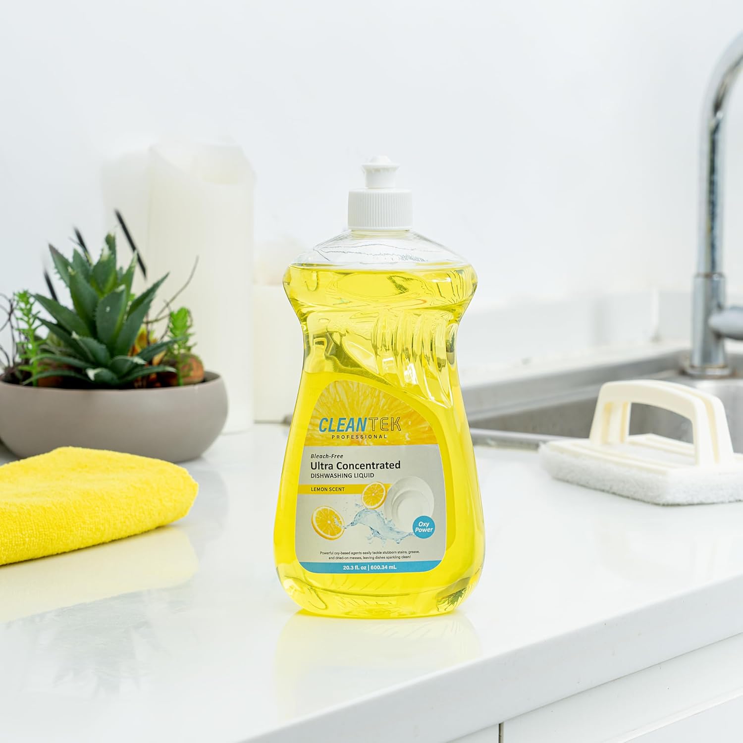 Restaurantware Dishwashing Liquid 24 Pack of 20.3 fl. oz Ultra Concentrated Liquid Dish Soap OXY Power Lemon Scent Dishwashing Detergent Bottle for Restaurants, Commercial Kitchens and FoodService