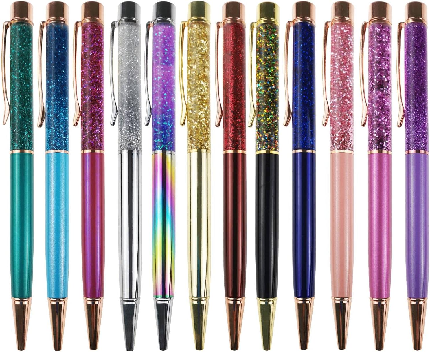 Oddmoal Fancy Metal Ballpoint Pens Floating Glitter Dynamic Liquid Sand Pen for Office Supplies, Black Ink, 12 Count(Mixed Color)