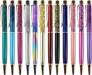 Oddmoal Fancy Metal Ballpoint Pens Floating Glitter Dynamic Liquid Sand Pen for Office Supplies, Black Ink, 12 Count(Mixed Color)
