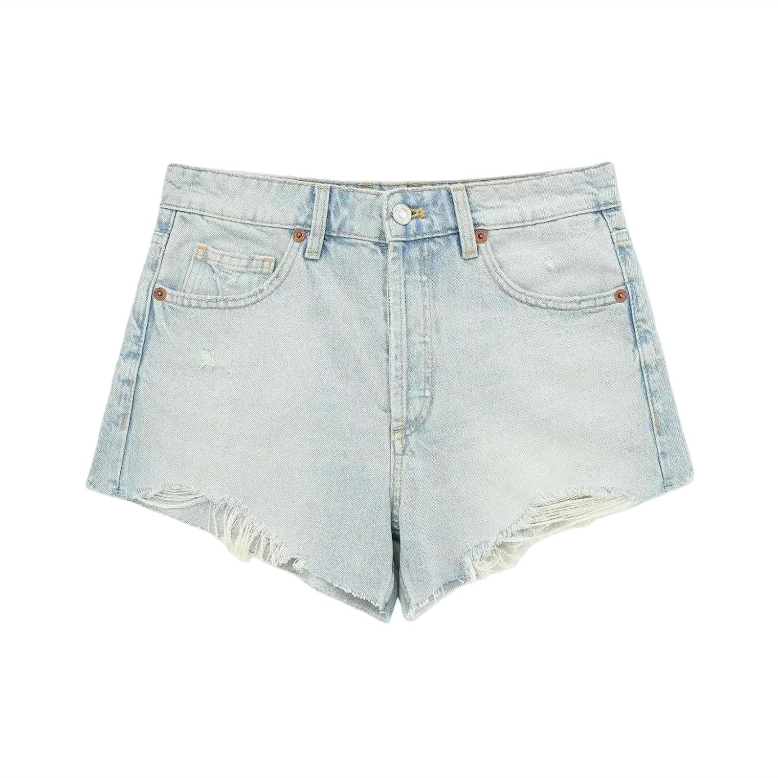 Short jeans femme bleu clair m ajusté déchiré pour l'été