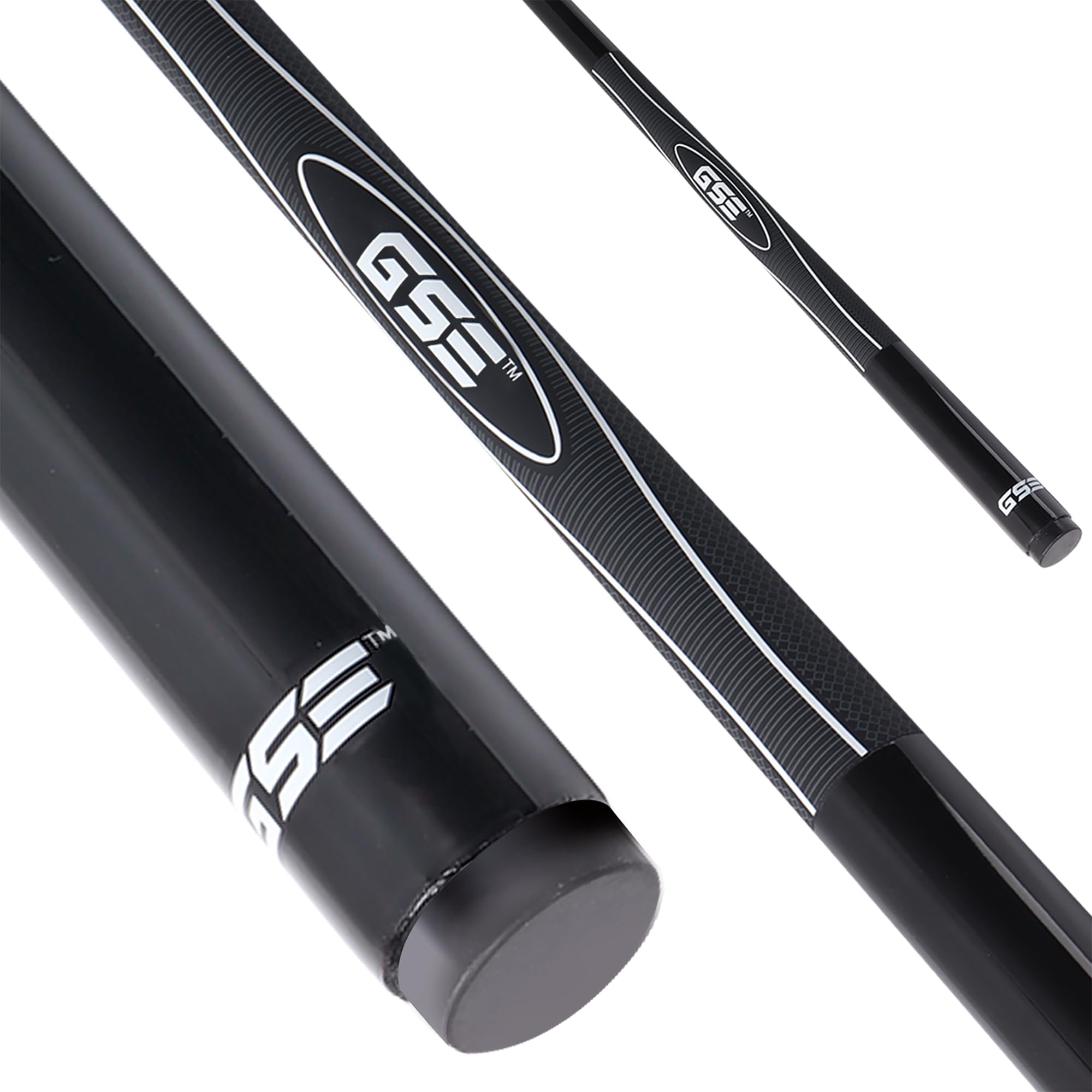 GSE Games & Sports Expert 58" 2-Piece Fiberglass Graphite Composite Billiard Pool Cue Stick for Men/Women, Billiard Cue Stick for House or Commercial/Bar Use (Slick Black, 21oz)