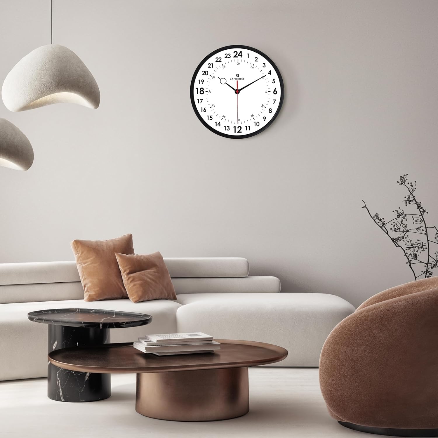 Lafocuse 12 Inch Silent Black 24 Hour Wall Clocks Battery Operated, Analog Military Time Wall Clock for Living Room Decor, Reloj de Pared Modern Decorative Kitchen Wall Clock for Bedroom Home Office