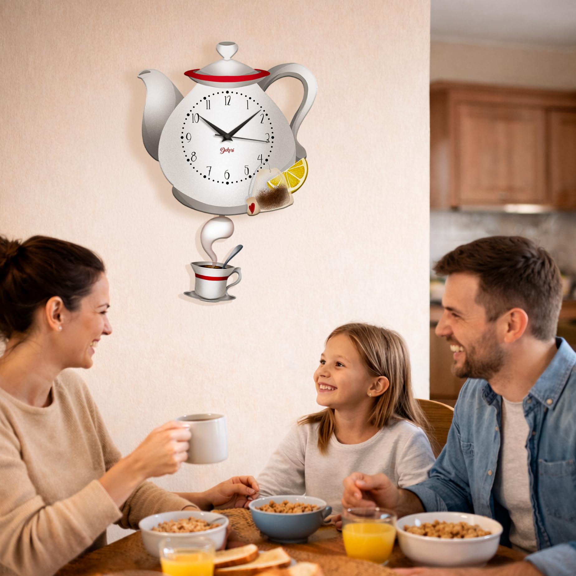 Reloj de pared de cocina de madera con péndulo oscilante, reloj decorativo silencioso, diseño natural para cocina, salón, casa