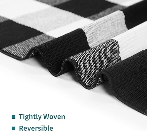 Miniatura 3 de Lamberia Alfombra a cuadros de búfalo para interiores y exteriores, color blanco y negro, para cocina y pasillo (4 x 6 pies)