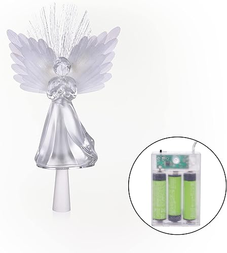 Miniatura 11 de Alpine Corporation Adorno para la Copa del Árbol de Ángel de 11 pulgadas de alto con alas de fibra óptica y luz LED, con función de temporizador,