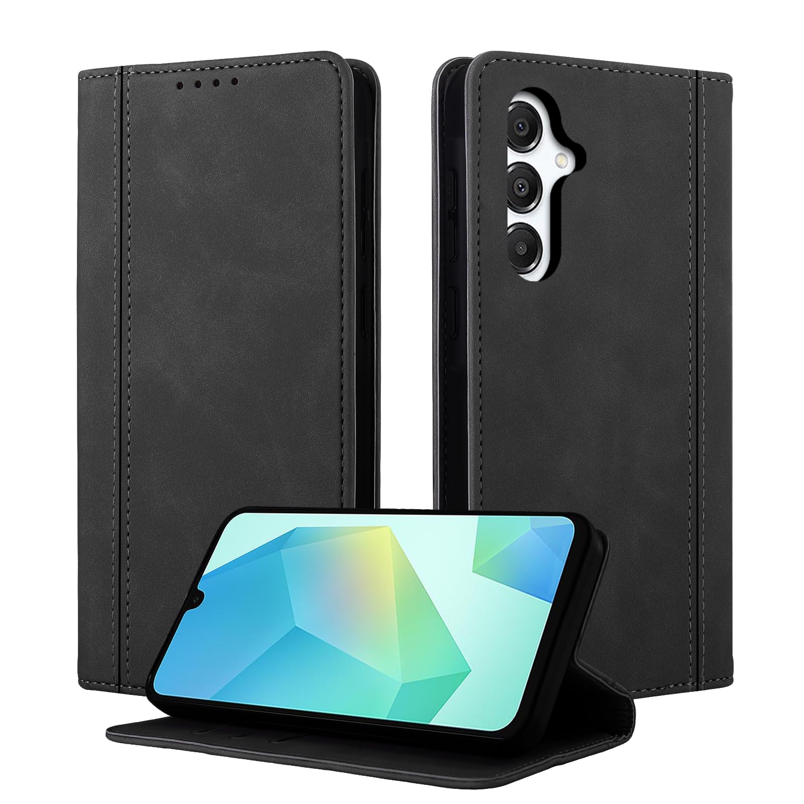 CASAFUNY Custodia per Samsung Galaxy A16 Cover a Libro Portafoglio in Pelle PU Protettiva per Samsung A16, Flip Caso Custodia per Samsung Galaxy A16- Nero