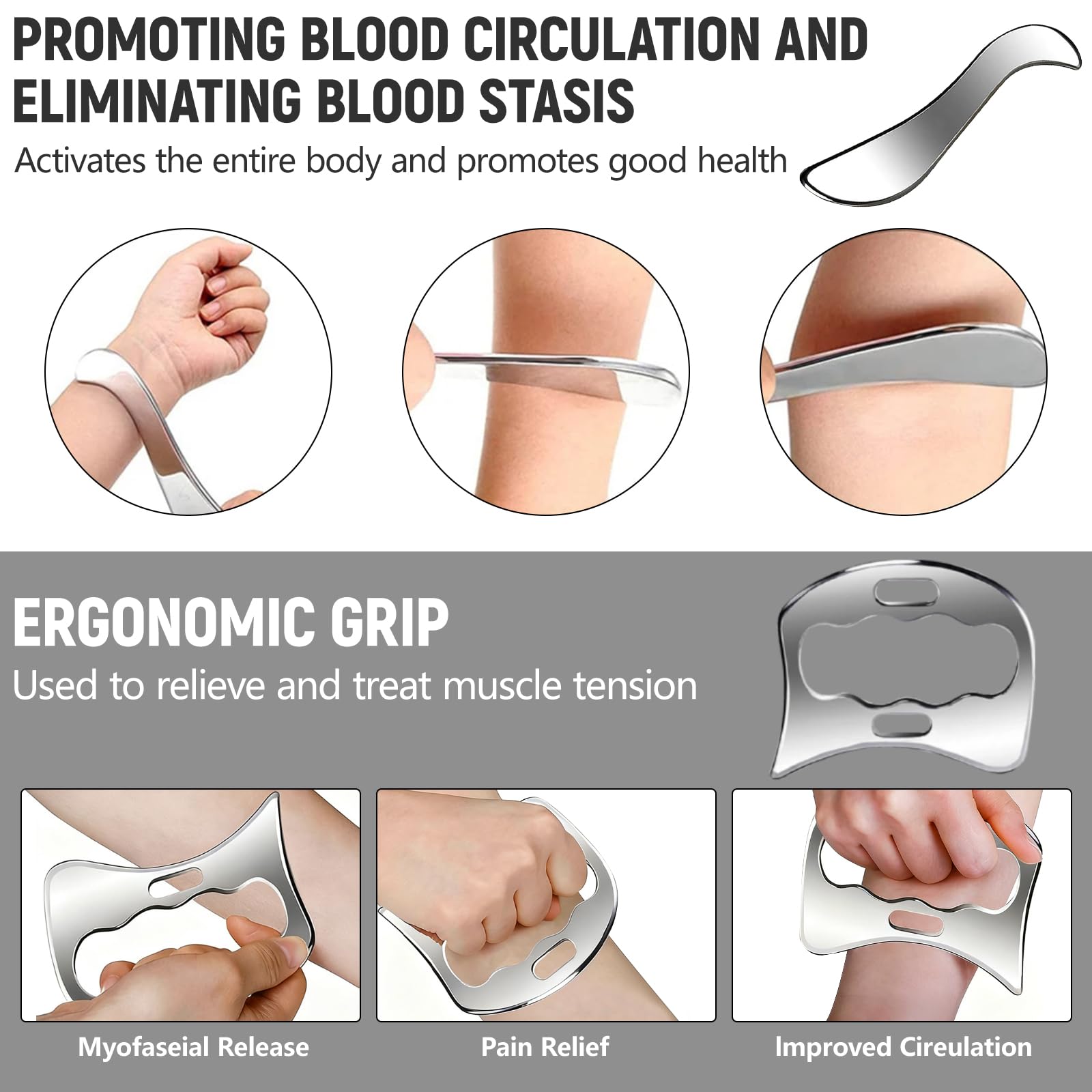 Gua Sha Edelstahl 3 in 1 Gesichtswerkzeug Faszien Tool Massagegerät für Lymphdrainage
