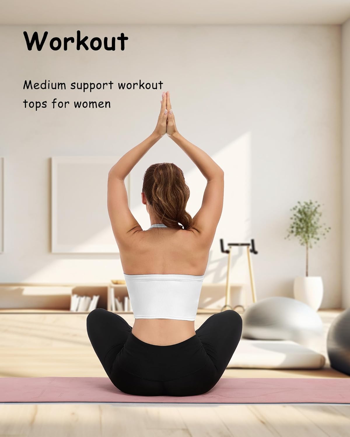 Halter Sports Bra Longline Open Back Workout Top Ribbed Crop Tank Tops with Built in Bra Gym Yoga Push Up - Image 8