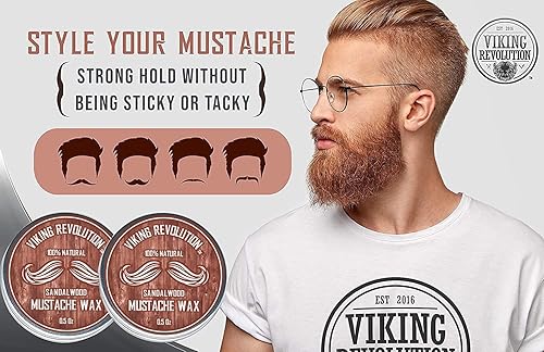 Miniatura 3 de Viking Revolution Cera para bigote, 2 unidades, cera para barba y bigote para hombres, agarre fuerte que ayuda a entrenar la domesticación y estilo