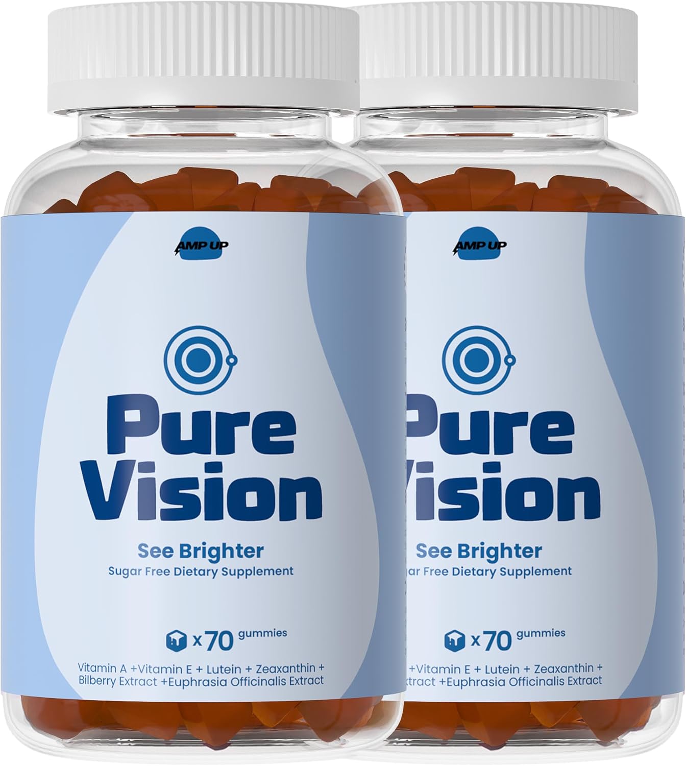 AmpUp Vision Wellness Sugar-Free Gummies with Lutein & Zeaxanthin, Bilberry & Vitamin A + E, Gluten Free, Gelatin Free, Non GMO, Vegetarian, Blueberry Flavor, 70 Gummies (2)