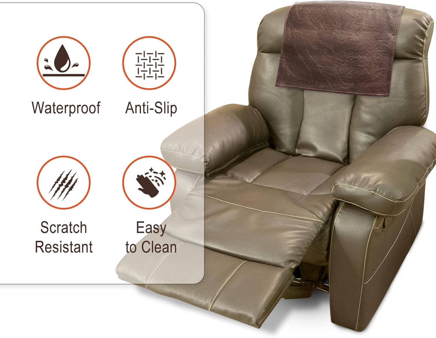 2 Pcs Recliner Headrest Protector, PU Leather Headrest Cover for Recliner Chair & Sofa, Adhesive Hook and Loop Headrest Cover, Furniture Headrest Protection, 17 x 27 Inch