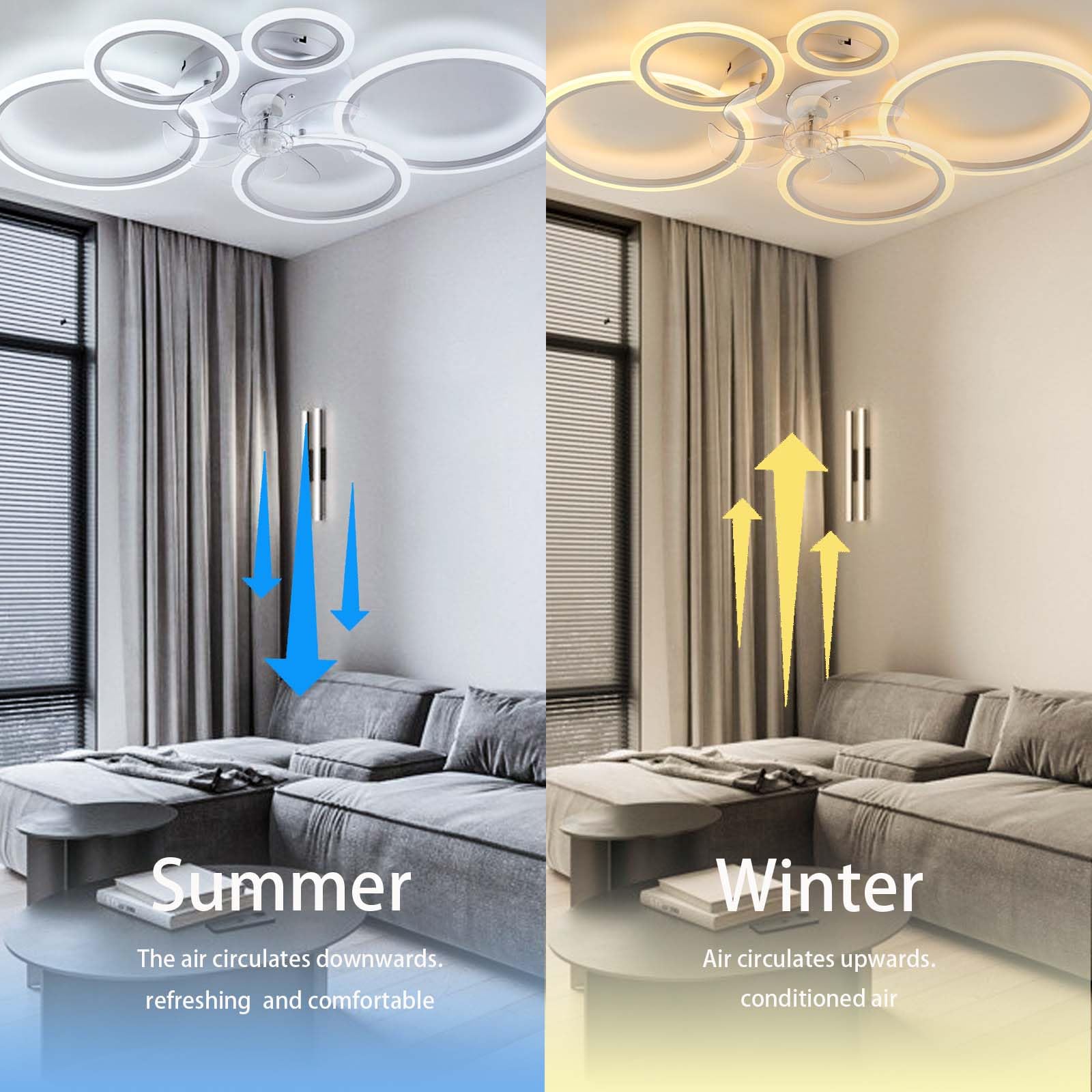 Inteligentny Wentylator Sufitowy Z Oświetleniem, Cichy, Odwracalny, Ściemnialny Duży Wentylator Sufitowy LED Ze Światłem I Pilotem DC Lampa Z Wentylatorem Do Salonu 6 Biegów Sypialni-White